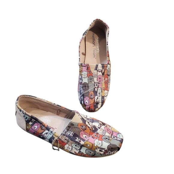 Sketcher Memory Foam Dog Party Shoes Size 5.5 Slip On Flats Multi Color Comfort - Picture 2 of 10